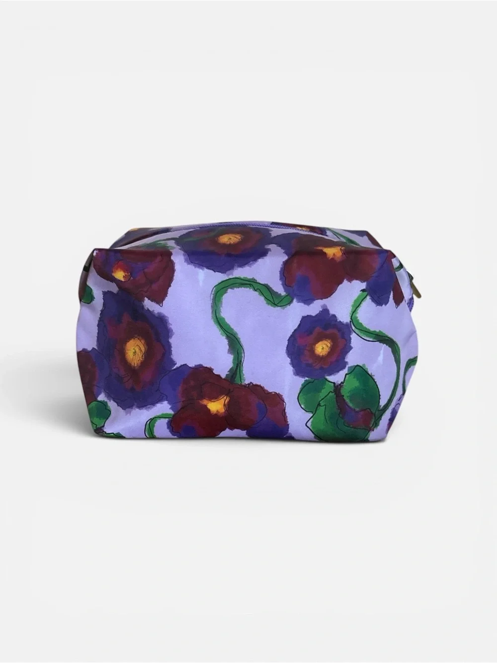 Clinique Lavender Floral Cosmetic Pouch with Purple & Burgundy Flowers